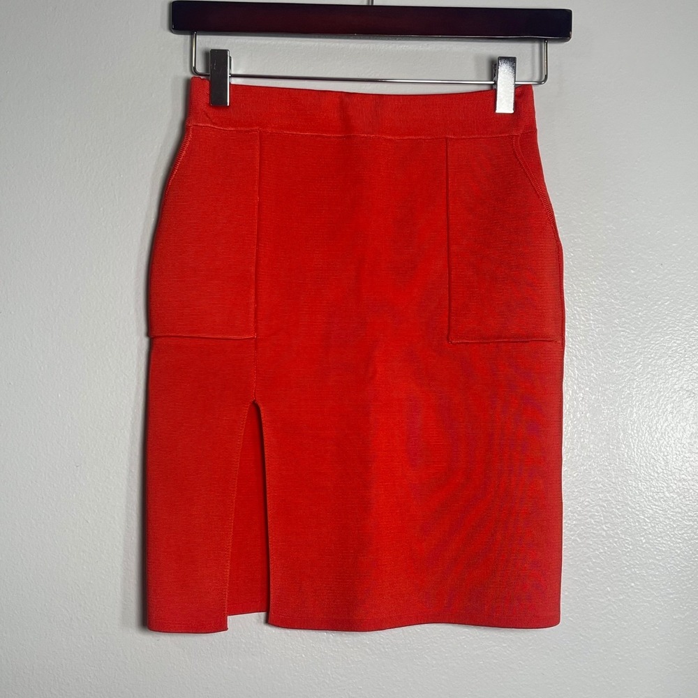 HANIFA Robyn Knit High Slit Pencil Skirt Small Red Career Business Designer